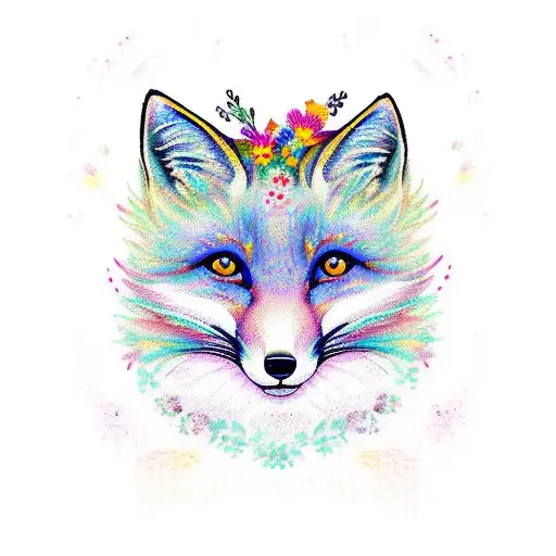 Spiritual Fox Vibrant Dimension With Flowers And Mushrooms And Berries