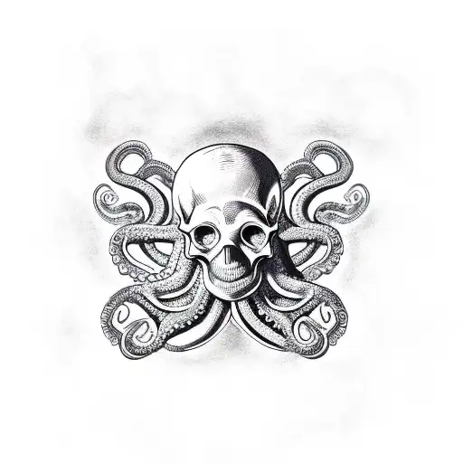 Octopus With Skull In His Tentacle