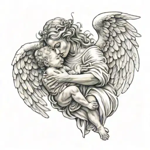 Angel Protecting A Baby While She Is Beimg Attacked