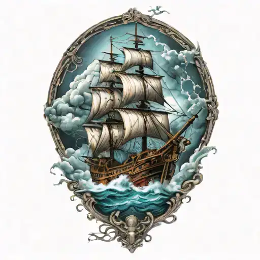 A Pirate Ship Battling Storm