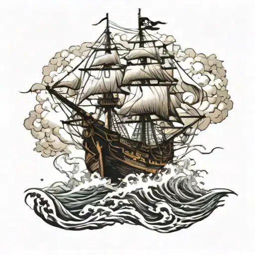 A Pirate Ship Battling Storm