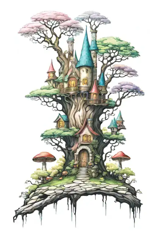 Fairy Fantasy Castle Trees Gnomes Mushrooms Magic Wizards