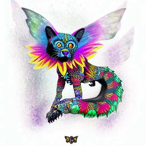 Colorful Alebrije Black Panther Mixed With Dog With Butterfly Wings