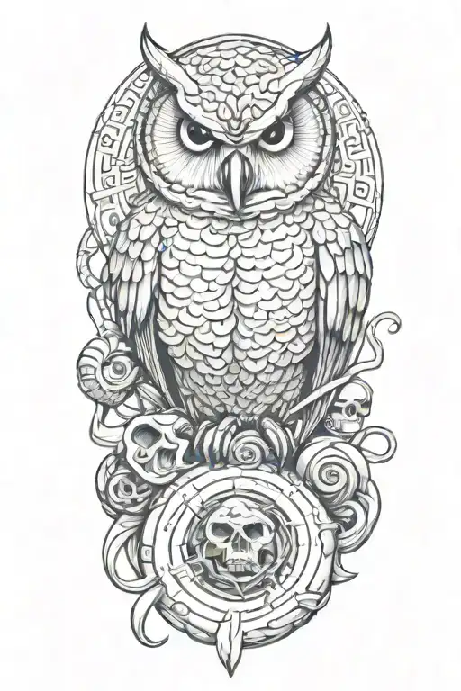 Owl On Skull Coiling Snake Slithering