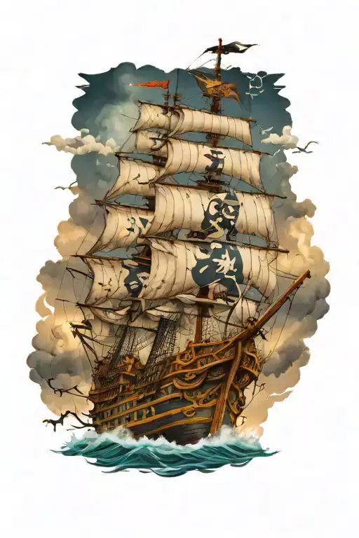 A Pirate Ship Battling Storm