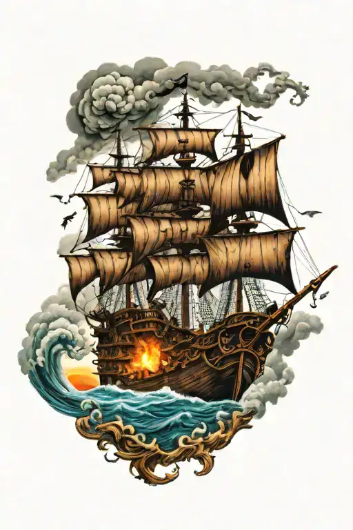 A Pirate Ship Battling Storm