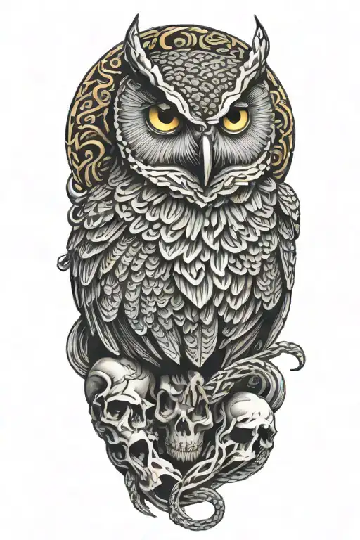 Owl On Skull Coiling Snake Coiled