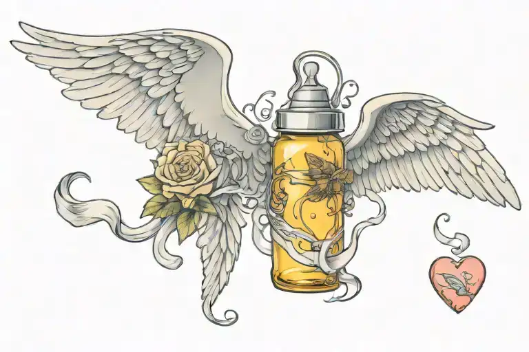 Baby Bottle With Wings And Halo Symbolizing The Client's Love