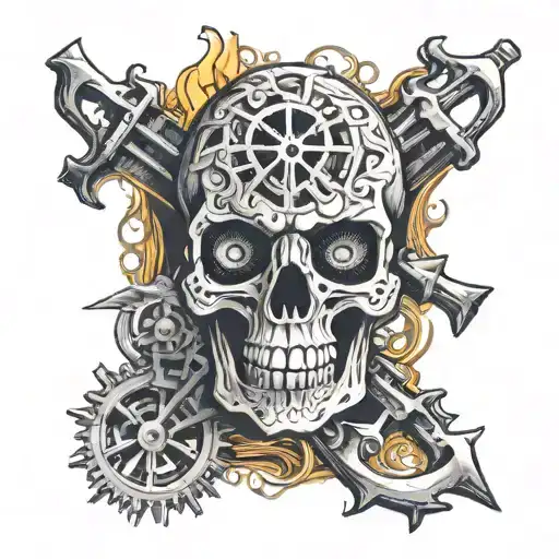 Skelleton Key With Twin Torches And Hekates Wheel