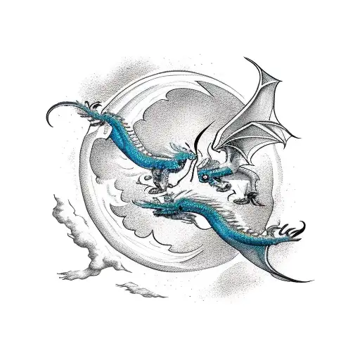 Dragon And Phoenix Fighting Above A Planet