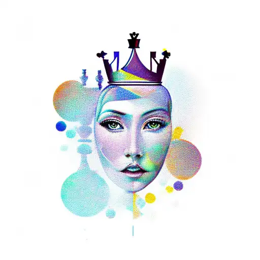 A Single Line Chess Queen Piece In Front Of Coloured Chess Squares