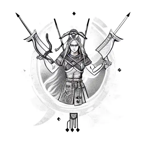 A Beautiful Viking Woman's Dressed In Furs And Bones Aiming A Bow And Arrow