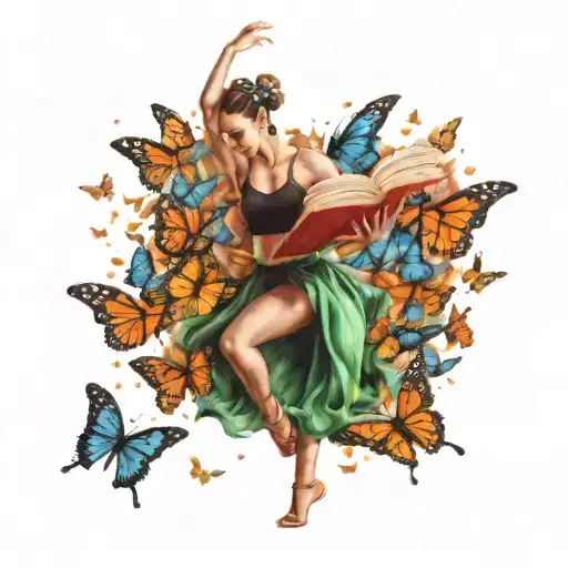 Dancer Holding A Book Surrounded By Butterflies With Tutu In The Colors Of The Italian Flag