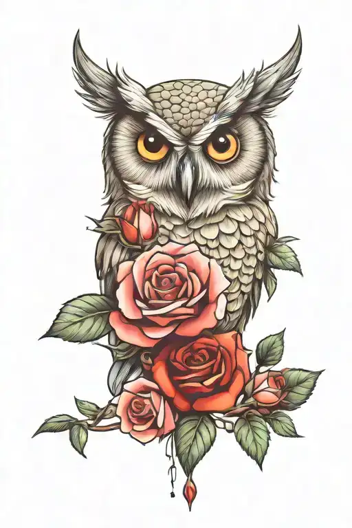 Cute Owl And Rose