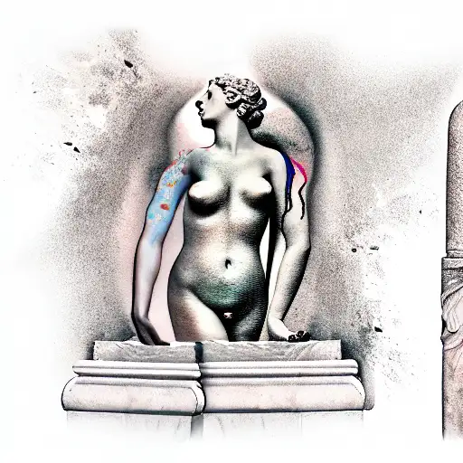 Broken Venus De Milo Statue And Broken Columns