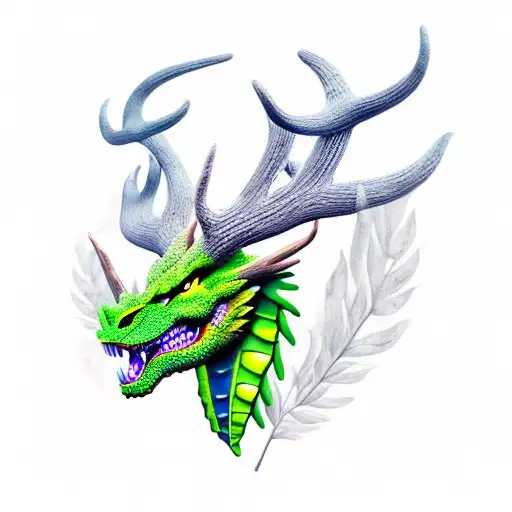Green Grass Dragon With Antlers