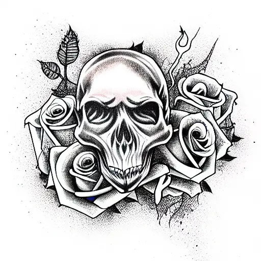 Full Arm Dragon Sleeve With Roses And Skulls