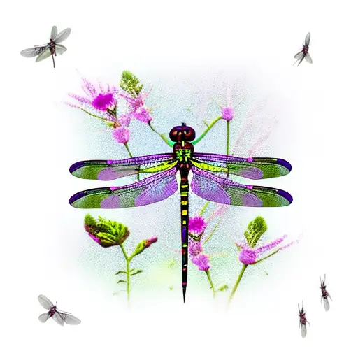 Purple And Pink Dragonfly With Locust Flowers