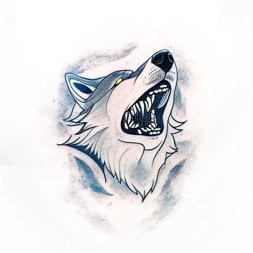 A Minimalist Tattoo Of A Wolf Howling At A Full Moon Surrounded By Flames And Ice