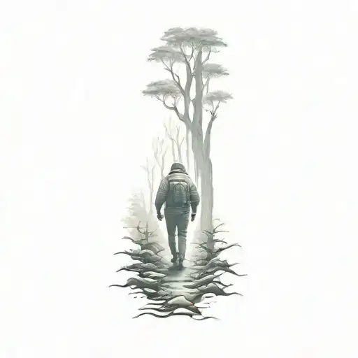 A Man Walking Through A Forest
