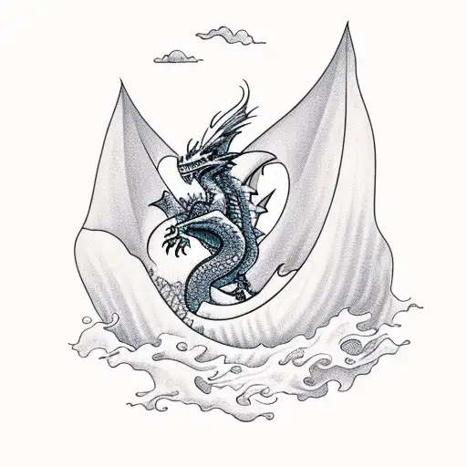 Incorporate A Dragon And A Surfer Riding A Giant Wave