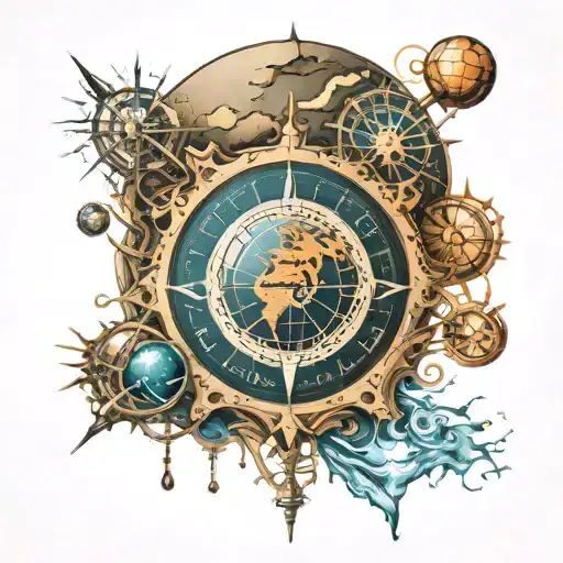 Free Electron With A Navigation Compass And Planet Earth In The Center