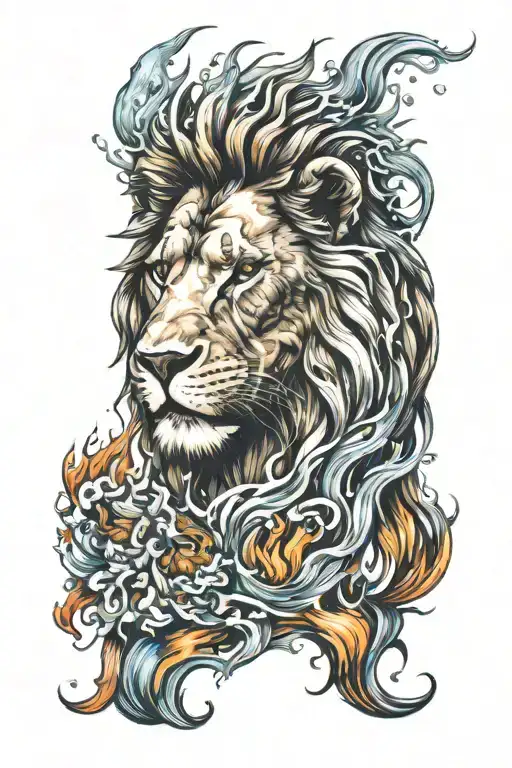 Lion Head And Water And Fire