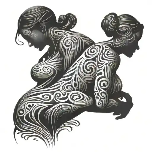 Abstract Mother And Child Silhouette Hug Each Other