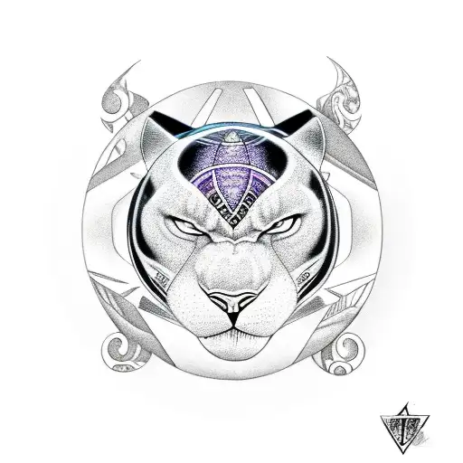 Male And Female Black Panther In Ying Yang Symbol Surrounded By Jungle