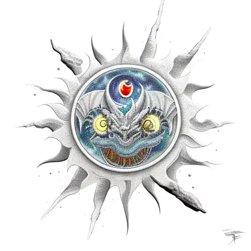 Dragon Tattoo To Fit On A Forearm With Sun And Moon Concept