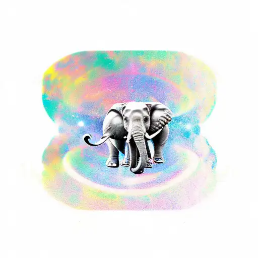 A Cosmic Elephant Floating In Space Surrounded By Colorful Planets