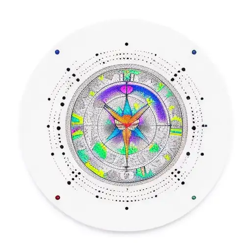 A Dotwork Tattoo Of A Vinyl Record With A Virgo Zodiac Pattern On It