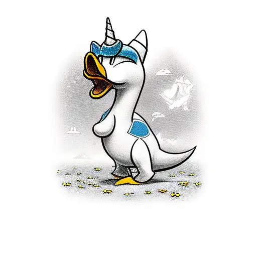 Daisy Duck As A Dinosaur With A Unicorn Horn