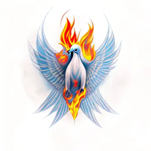 Fierce Looking Dove With Fire Coming From Its Wing Tips