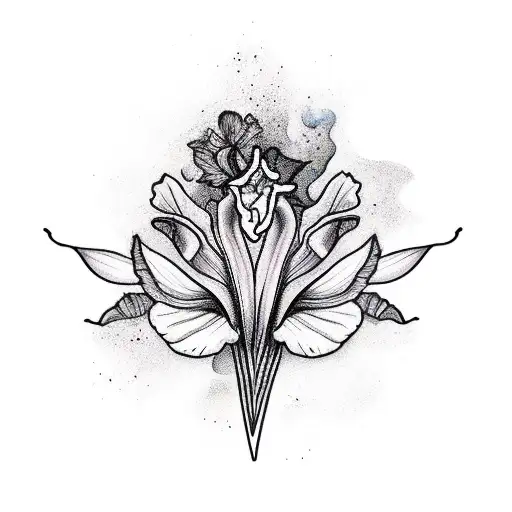 Witch On Broom But She Is Made Of The Flower Iris