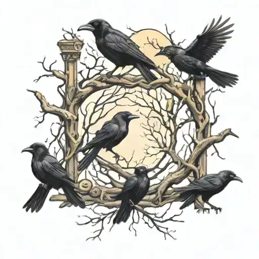 The Black Plague With Some Crows And Branches