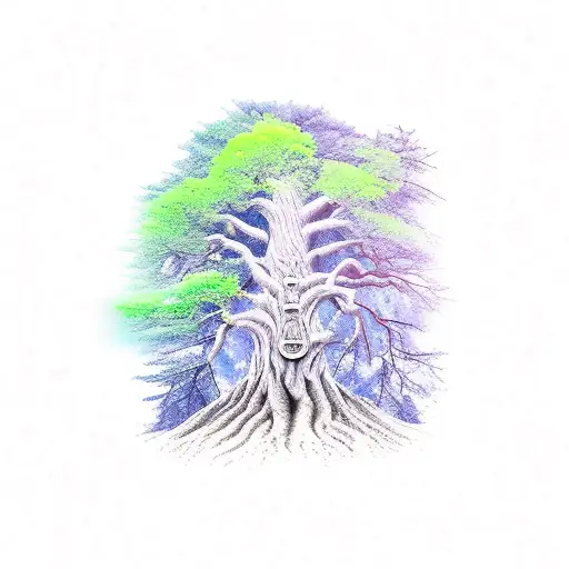 A Majestic Tree With Norse Symbols Carved Into Its Trunk