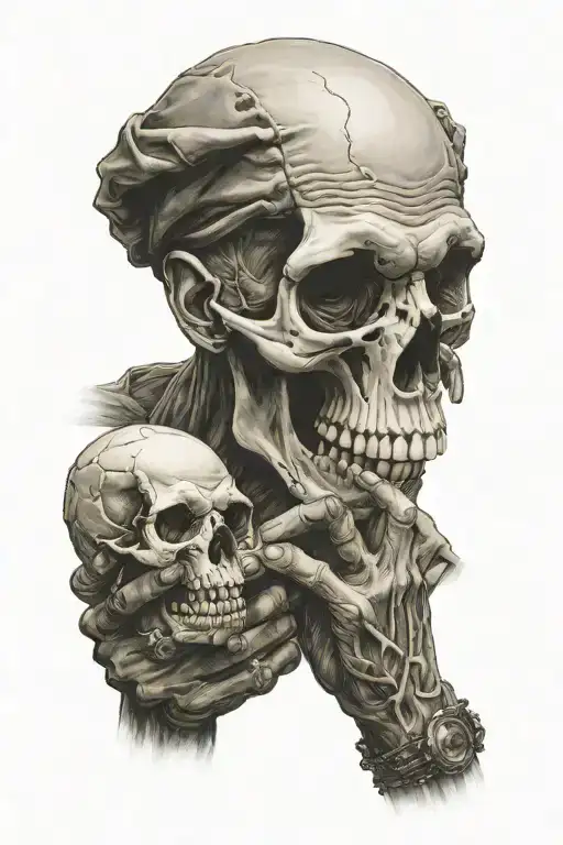 Wybie Lovat Holding A Skull In Palm And Putting His Finger To His Mouth Doing The Shhhh Pose