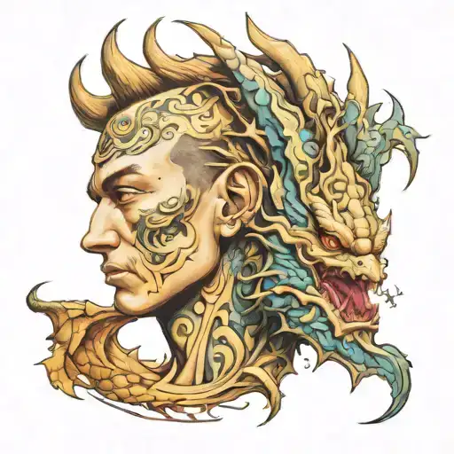 Half Dragon And Half Man Face