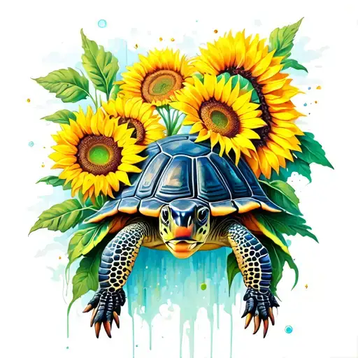 Turtle And Sunflowers