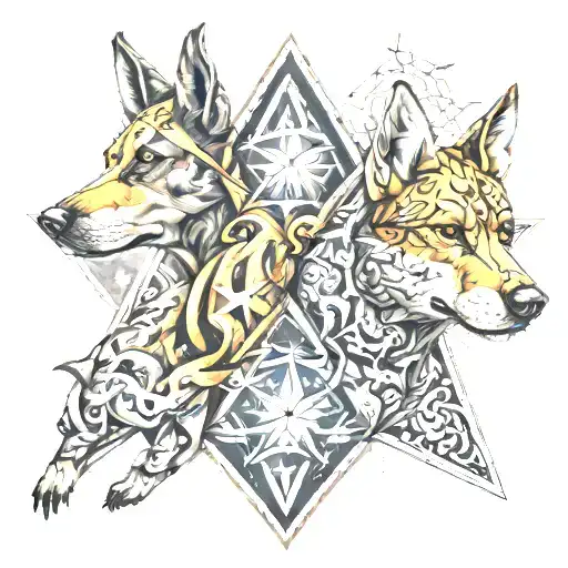 Six Point Star And 2 Headed Dog
