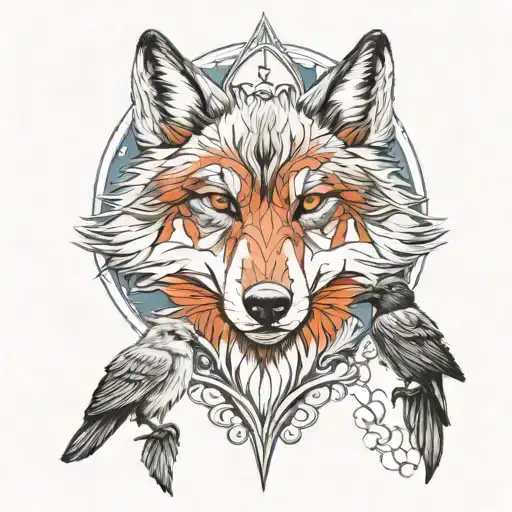 Wolf And Small Raven