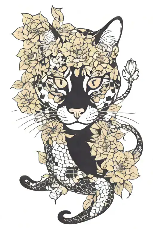 Cats Geometry Snake In Flowers