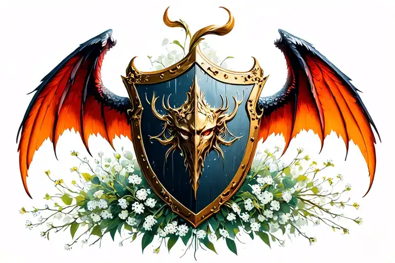 Shield With Demon Wings And Babies Breath
