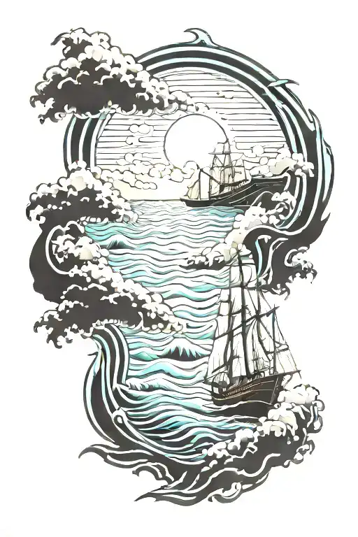 Ocean And Ship Sailing Through Stormy