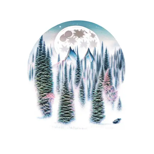 Forest With Mountains And Full Moon