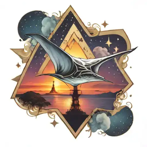 Gemini Lighthouse Manta Ray With Triangle Shape And Sunset And Southern Cross Stars