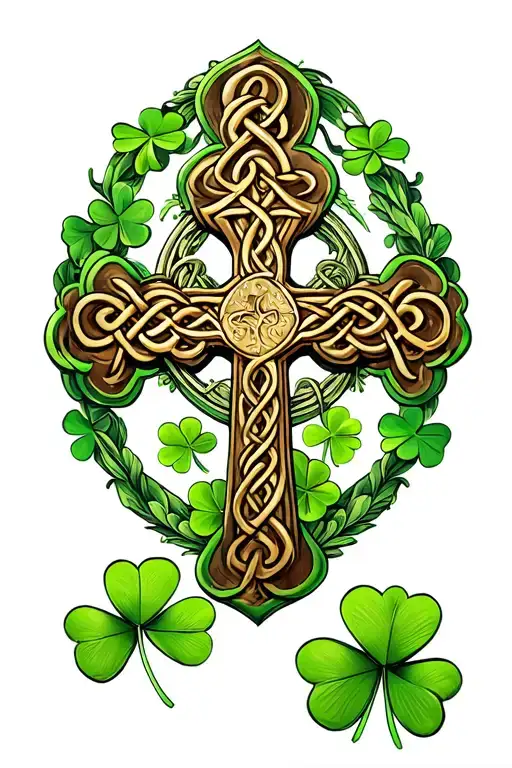 Clovers Surrounded Around A Celtic Cross Half Sleeve