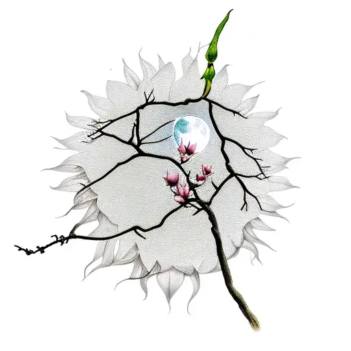 Moonflower Vine And Magnolia Tree With A Small Moon Glow