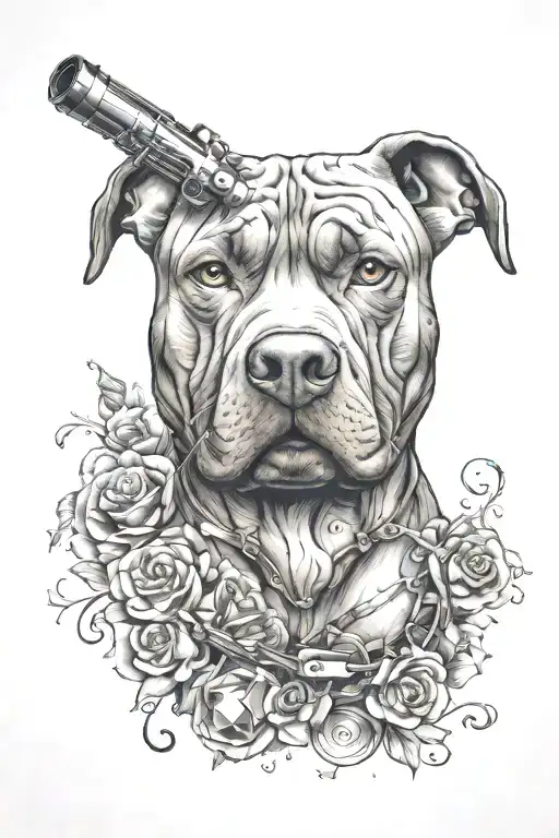 A Tattoo Gun Morphing Into A Pitbull's Head With Musical Elements